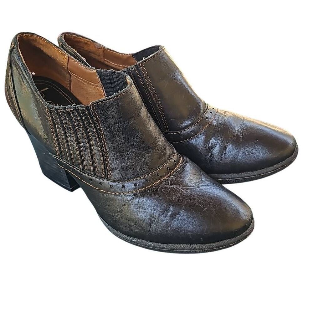 B.o.c. Chelsea Ankle Booties Womens  Black Leather Block Heel Western Round Toe